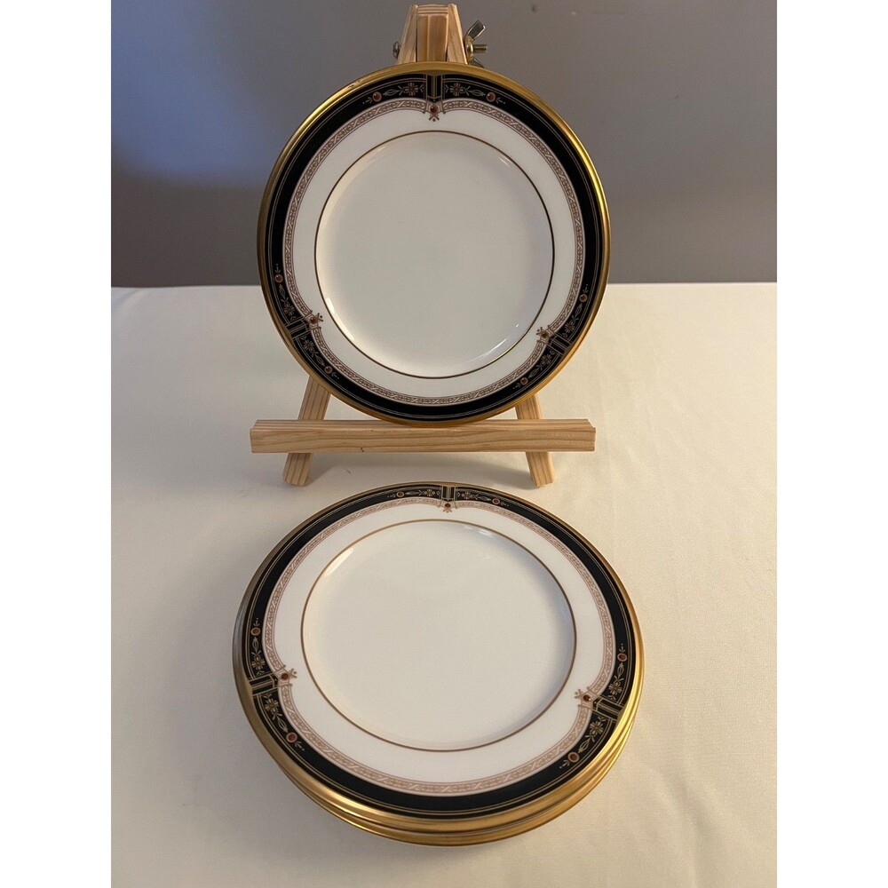 Noritake Gold and Sable Bread Plates Set of 4 #9758 Black Border 6.5" Japan